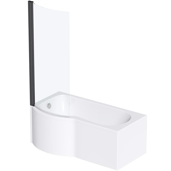 Ari 1700 x 700mm P-Shape Shower Bath, Panel &amp; Black Screen - Left Hand