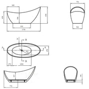 Viktor Benson Elemi Freestanding Slipper Bath - Technical drawing