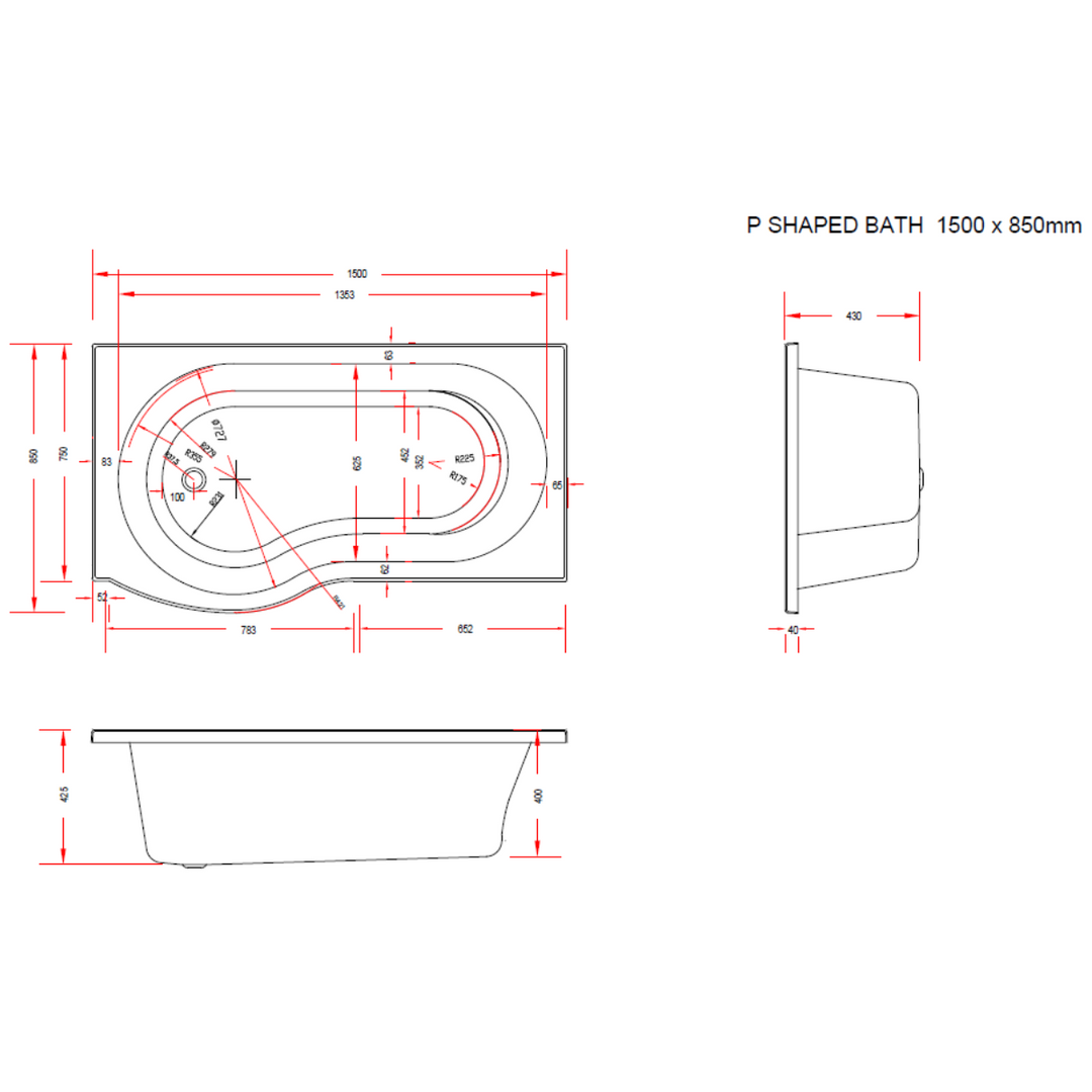 Viktor Benson 1500mm Right Hand P Shape Shower Bath with Panel and Screen Deal