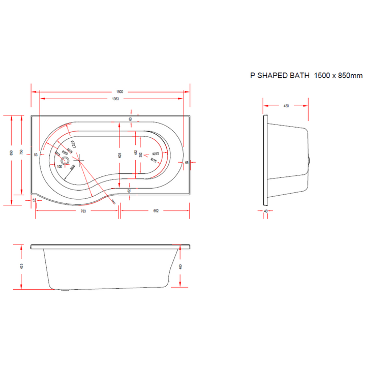 Viktor Benson 1500mm Right Hand P Shape Shower Bath with Panel and Screen Deal