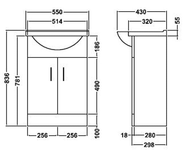 Nuie Mayford 550mm Floor Standing Vanity Unit &amp; Basin - Gloss White