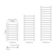 Vibe 1600 x 500mm Heated Towel Rail - Brushed Bronze - Technical drawing