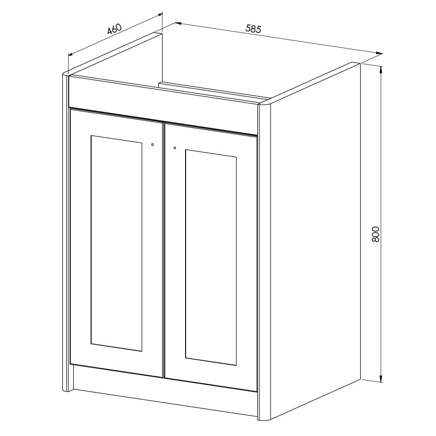 Victoriana 650mm Traditional Vanity Unit & Basin - Stone Grey - Technical drawing