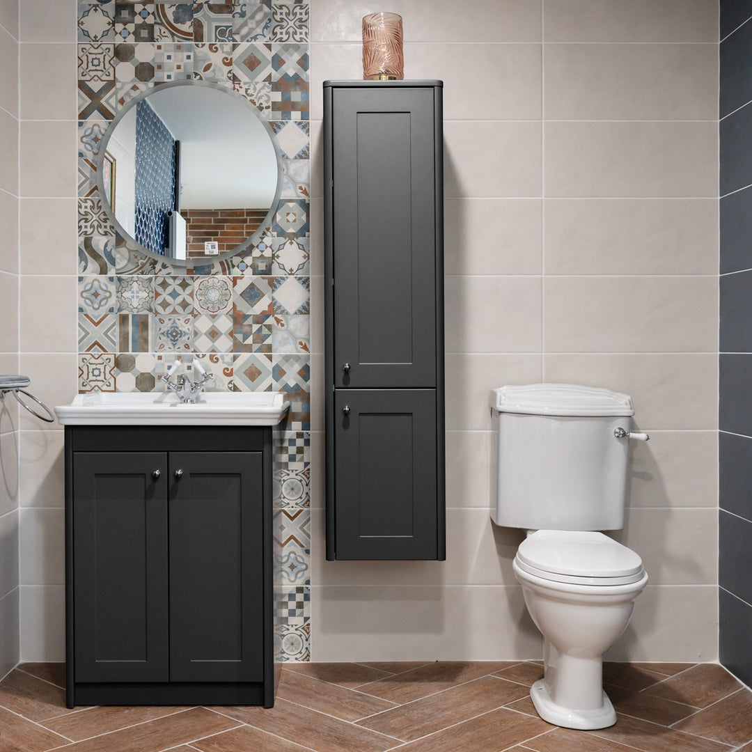 Victoriana Traditional Vanity Unit, Tap, Tall Boy &amp; Toilet Pack - Charcoal Grey