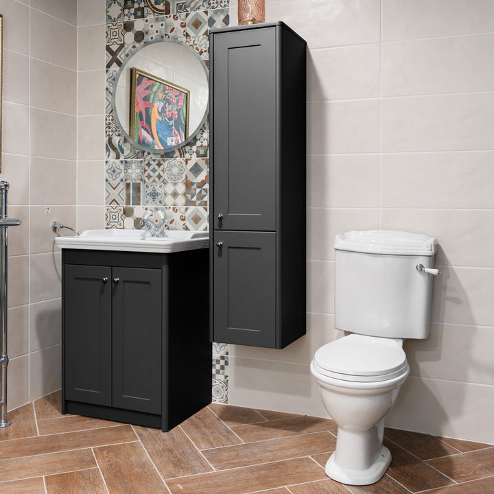 Victoriana Traditional Vanity Unit, Tap, Tall Boy &amp; Toilet Pack - Charcoal Grey