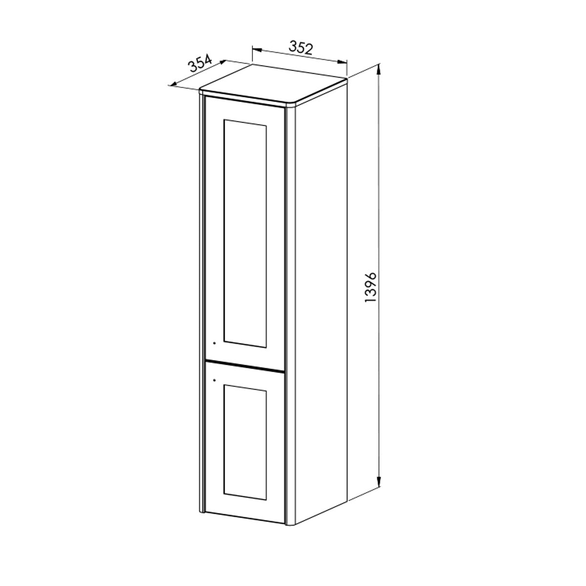 Victoriana Wall Hung Tall Storage Unit - Chalk White - Technical drawing