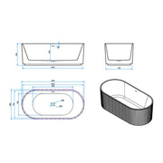 Viktor Benson Cadence Fluted Acrylic 1695mm Modern Freestanding Bath - Technical drawing