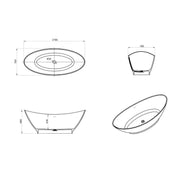 Viktor Benson Celeste Stone 1780mm Modern Freestanding Bath - Technical drawing
