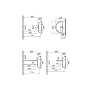 Vitra Integra 550mm Round 1 Tap Hole Basin and Full Pedestal - Technical drawing