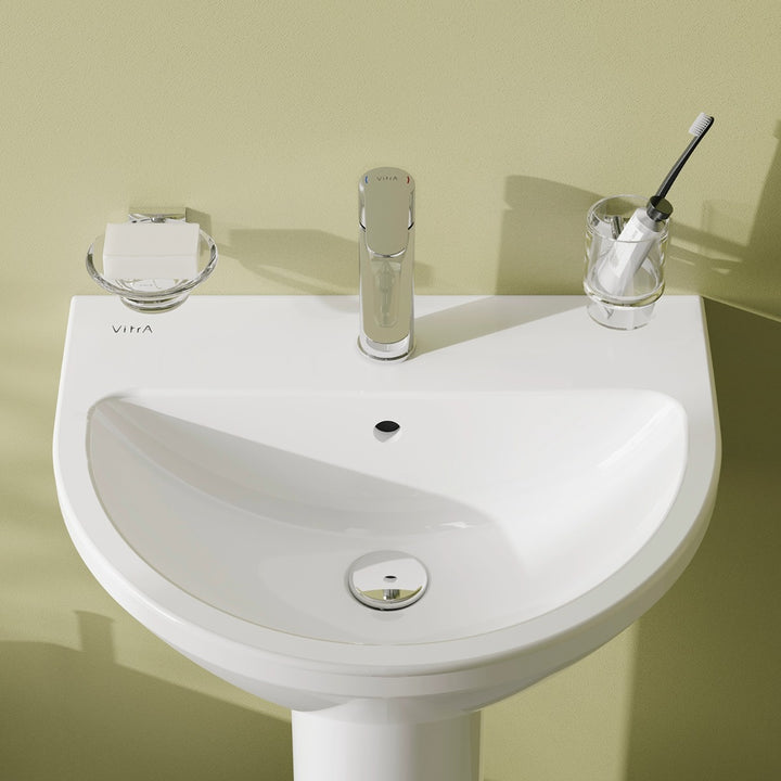 Vitra Integra 550mm Round 1 Tap Hole Basin and Semi Pedestal