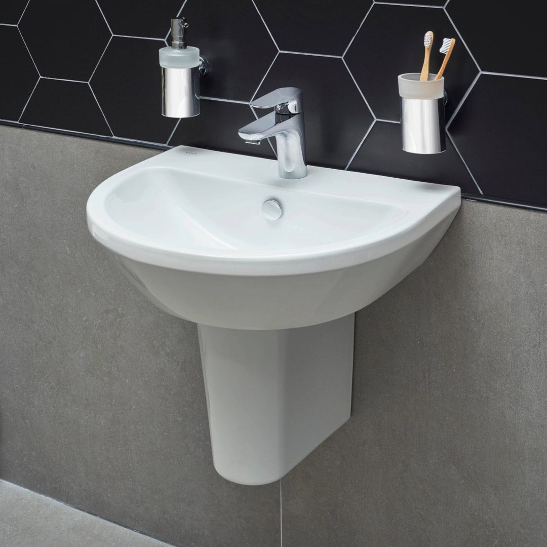 Vitra Integra 550mm Round 1 Tap Hole Basin and Semi Pedestal