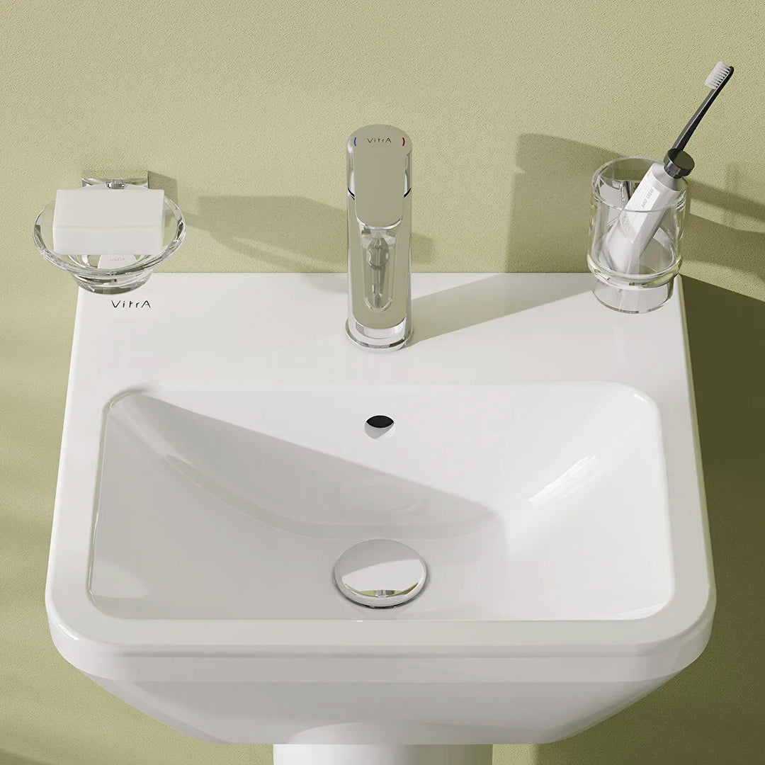 Vitra Integra 450mm Square 1 Tap Hole Basin and Semi Pedestal