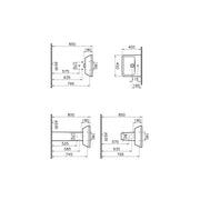 Vitra Integra 450mm Square 1 Tap Hole Basin and Semi Pedestal - Technical drawing
