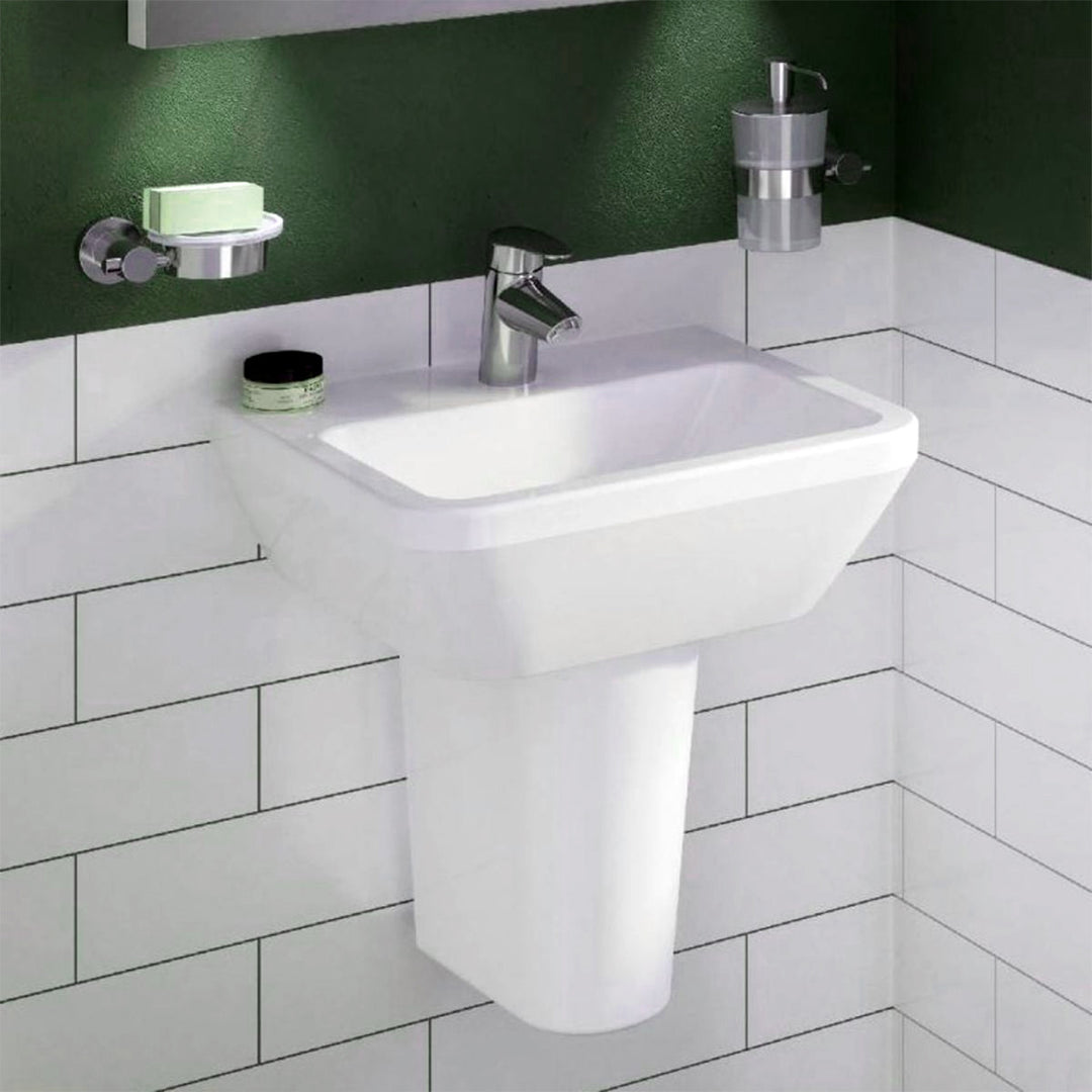 Vitra Integra 550mm Square 1 Tap Hole Basin and Semi Pedestal