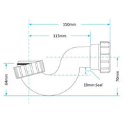 Viva 1.5" Shallow Seal Bath Trap - 20mm Seal - Technical drawing