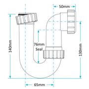 Viva 1.25" Swivel Sink P Trap - Technical drawing