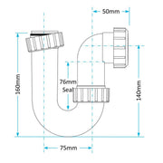 Viva 1.5" Swivel Sink P Trap - Technical drawing
