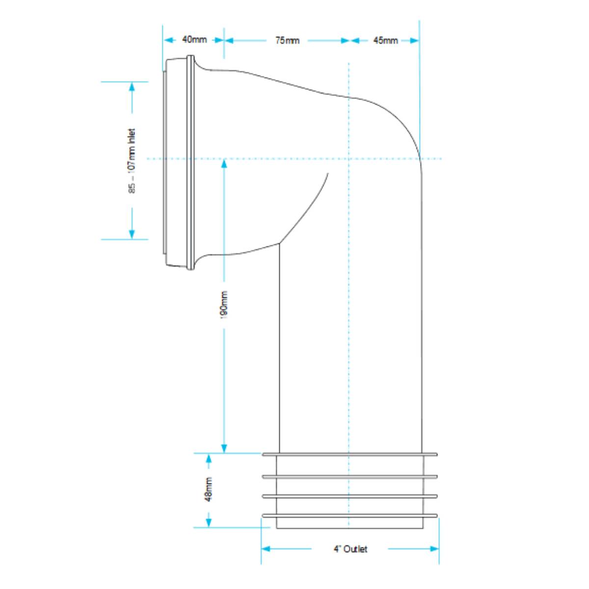 Viva 90 Degree Pan Connector - Technical drawing