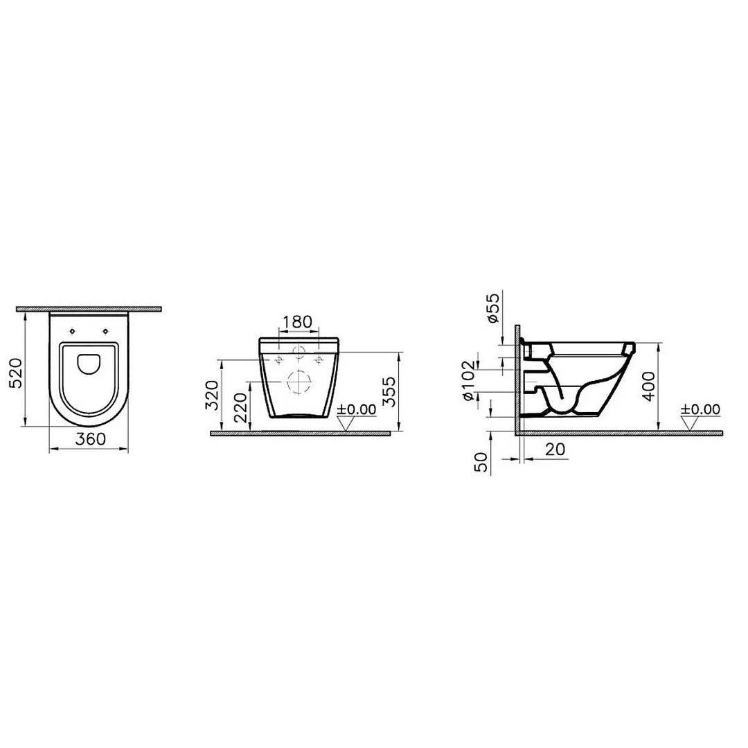 Vitra S50 Wall Hung Toilet inc Seat and Frame - Matt Black Flush Plate