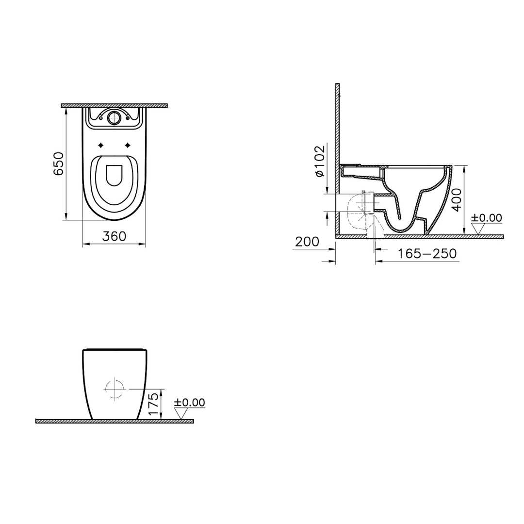 Vitra Sento Rimless Close Coupled Back To Wall Toilet with Soft Close Seat
