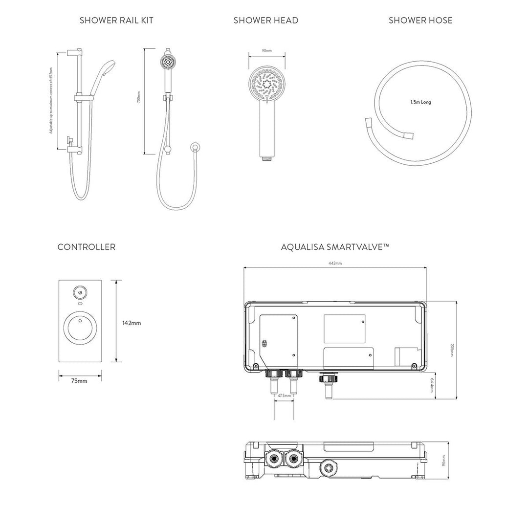 Aqualisa Visage Q Smart Shower Concealed With Adj Head - Gravity Pumped