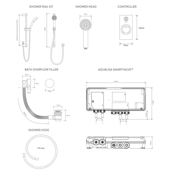 Aqualisa Visage Q Smart Shower Concealed With Adj Head And Bath Fill - Gravity Pumped