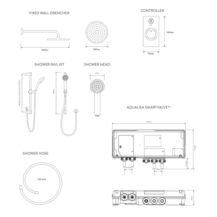 Aqualisa Visage Q Smart Shower Concealed With Adj And Wall Fixed Head - Gravity Pumped