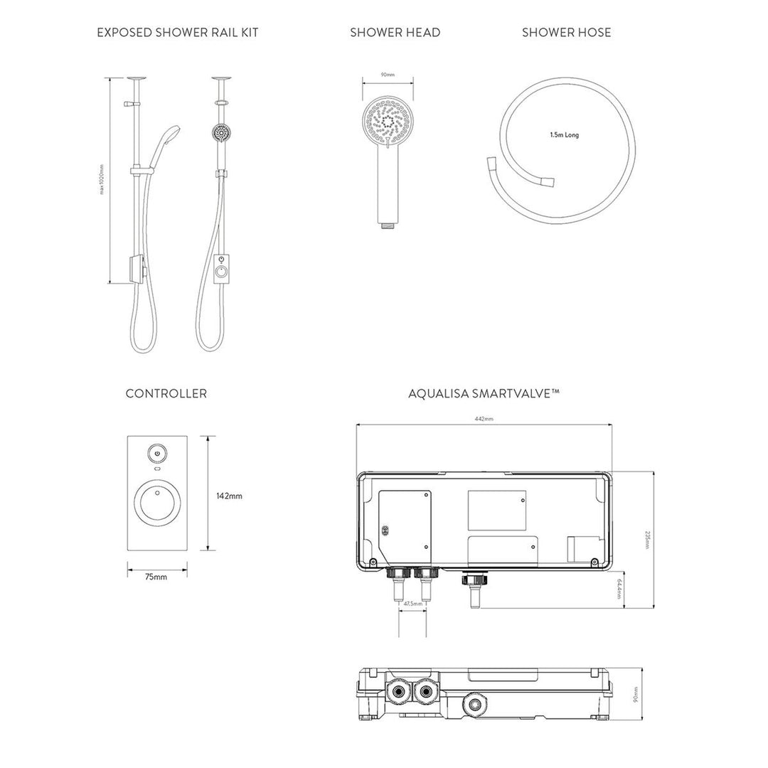 Aqualisa Visage Q Smart Shower Exposed With Adj Head - Gravity Pumped