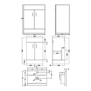 Nuie Eden Floor Standing 500mm Cabinet & Basin - Technical drawing