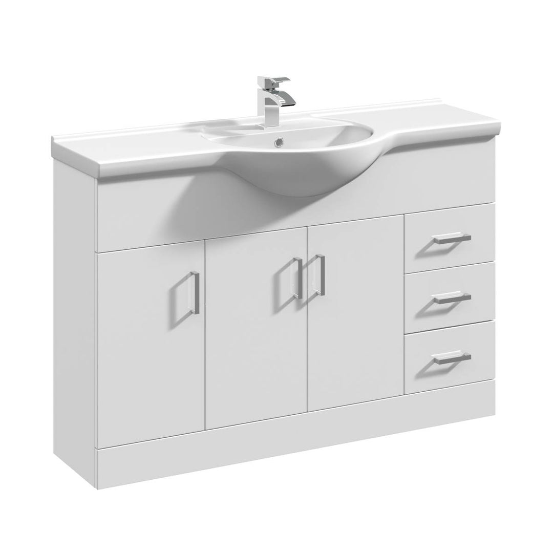 Nuie Mayford 1200mm Floor Standing Vanity Unit & Basin - Gloss White