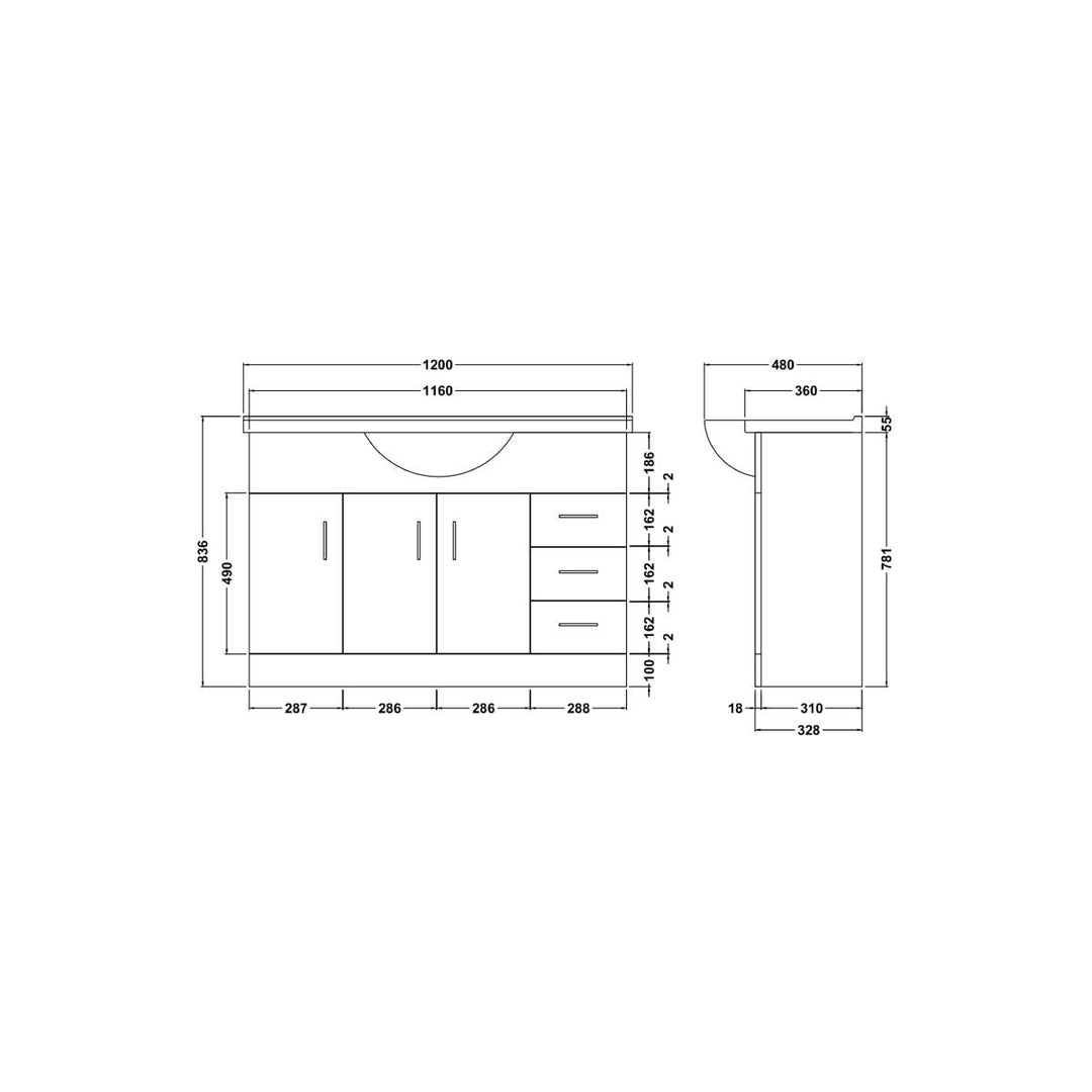 Nuie Mayford 1200mm Floor Standing Vanity Unit &amp; Basin - Gloss White