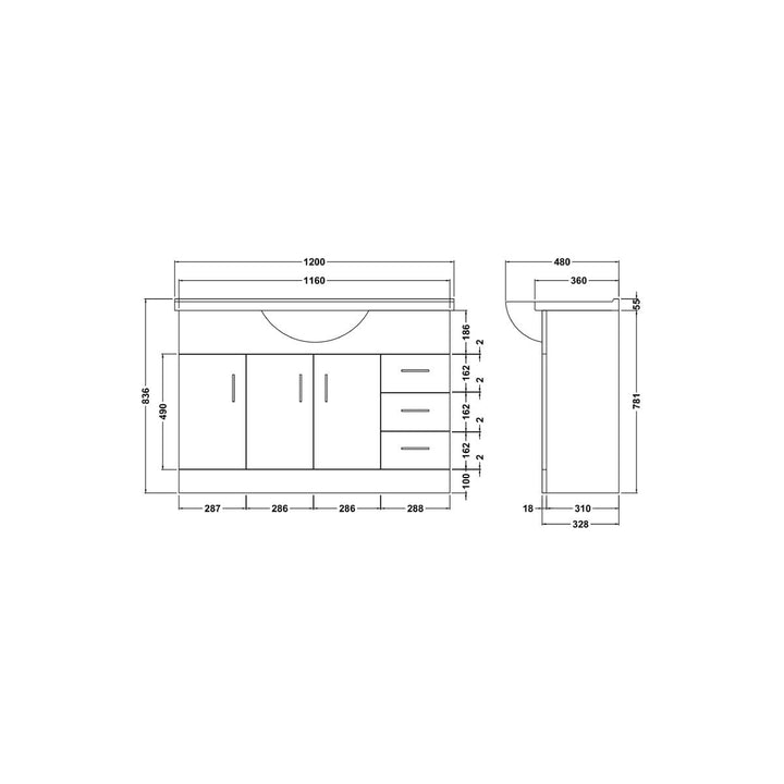 Nuie Mayford 1200mm Floor Standing Vanity Unit &amp; Basin - Gloss White