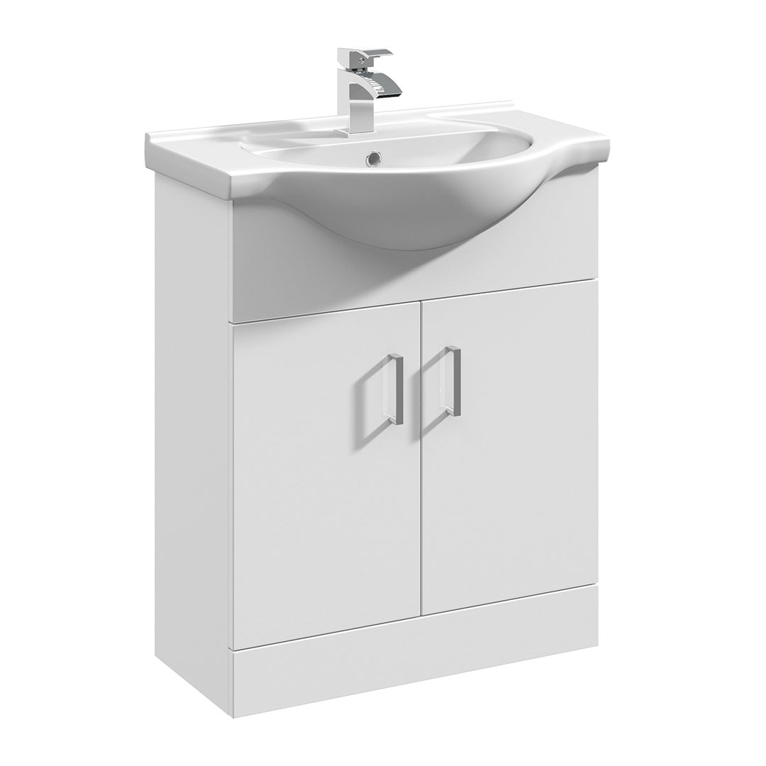 Nuie Mayford 650mm Floor Standing Gloss White Cabinet & Ceramic Round Basin
