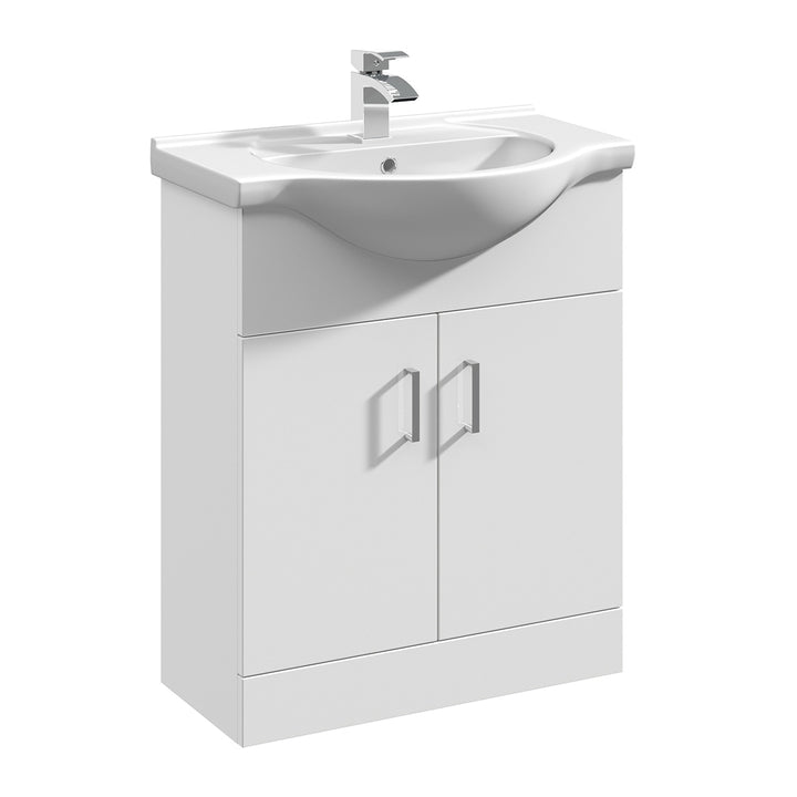 Nuie Mayford 650mm Floor Standing Gloss White Cabinet &amp; Ceramic Round Basin