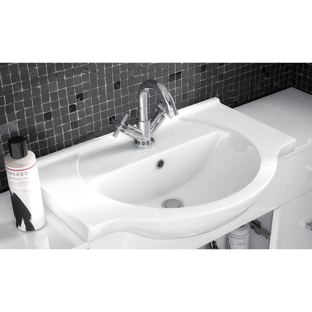 Nuie Mayford 650mm Floor Standing Gloss White Cabinet &amp; Ceramic Round Basin