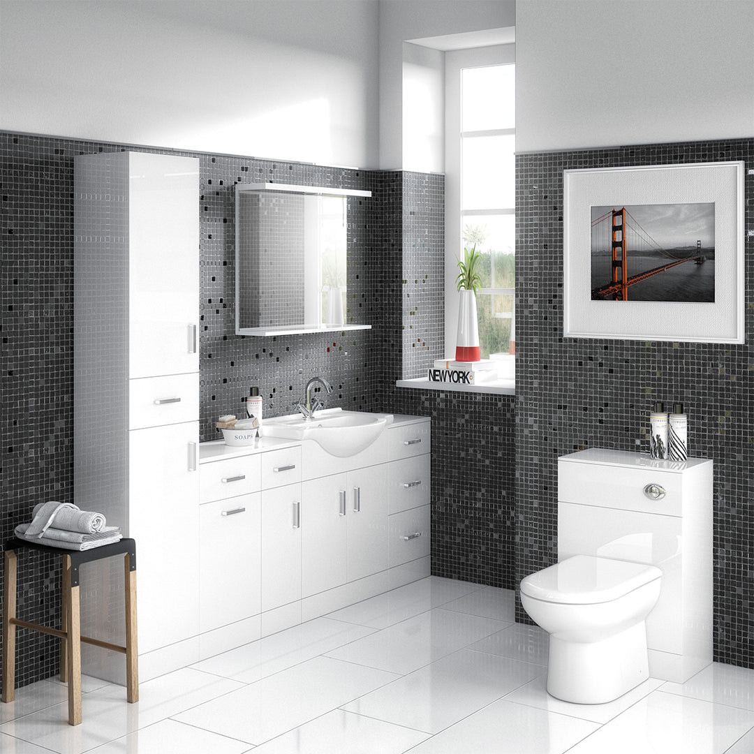 Nuie Mayford 650mm Floor Standing Gloss White Cabinet &amp; Ceramic Round Basin