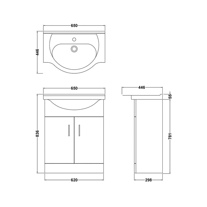 Nuie Mayford 650mm Floor Standing Gloss White Cabinet &amp; Ceramic Round Basin