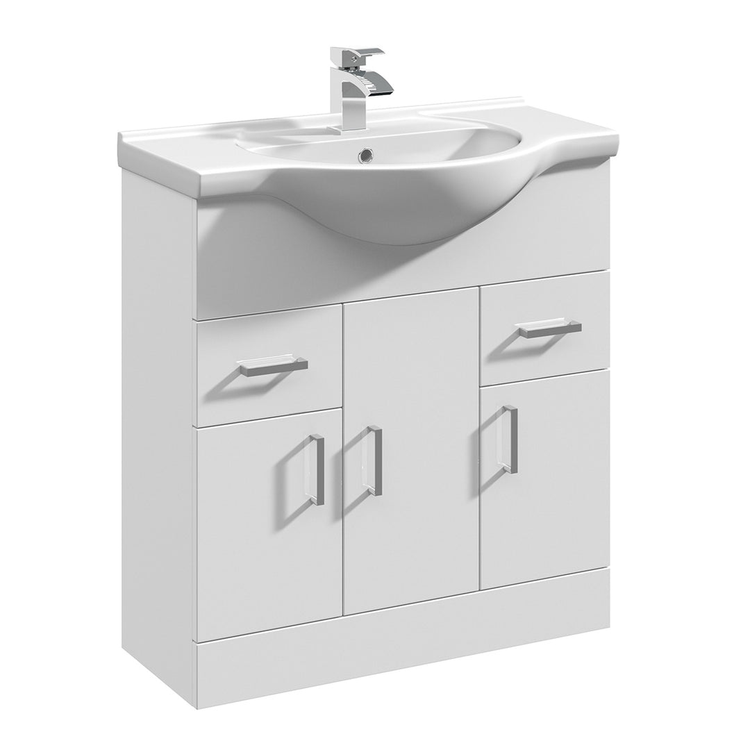 Nuie Mayford 650mm Floor Standing Gloss White Cabinet &amp; Ceramic Round Basin