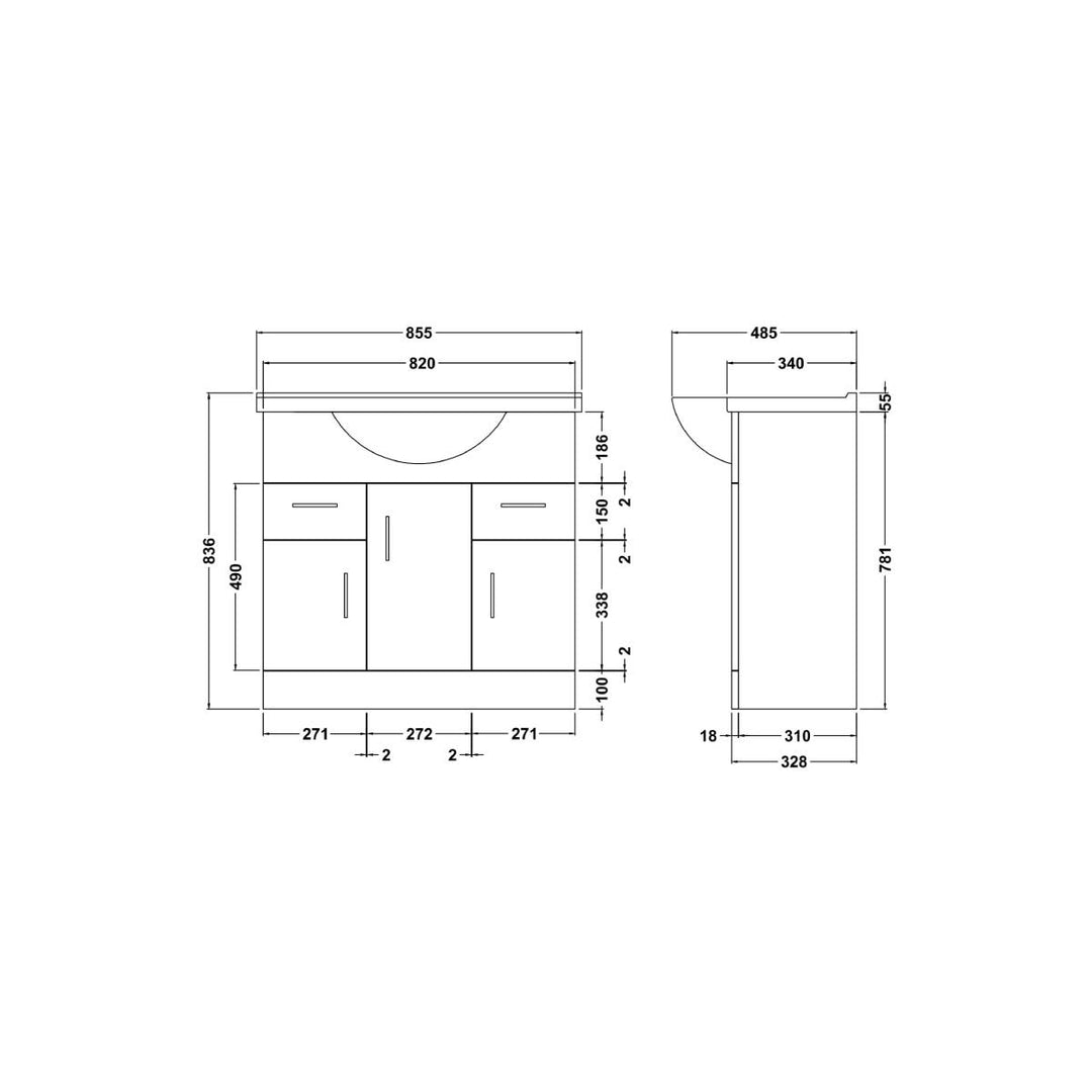 Nuie Mayford 850mm Floor Standing Vanity Unit &amp; Basin - Gloss White