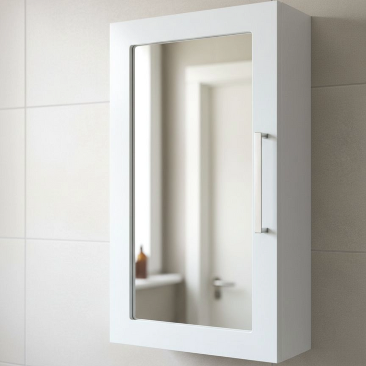 Matt White Single Framed Door Mirror Cabinet - 500H x 300W x 140Dmm - Flatpack
