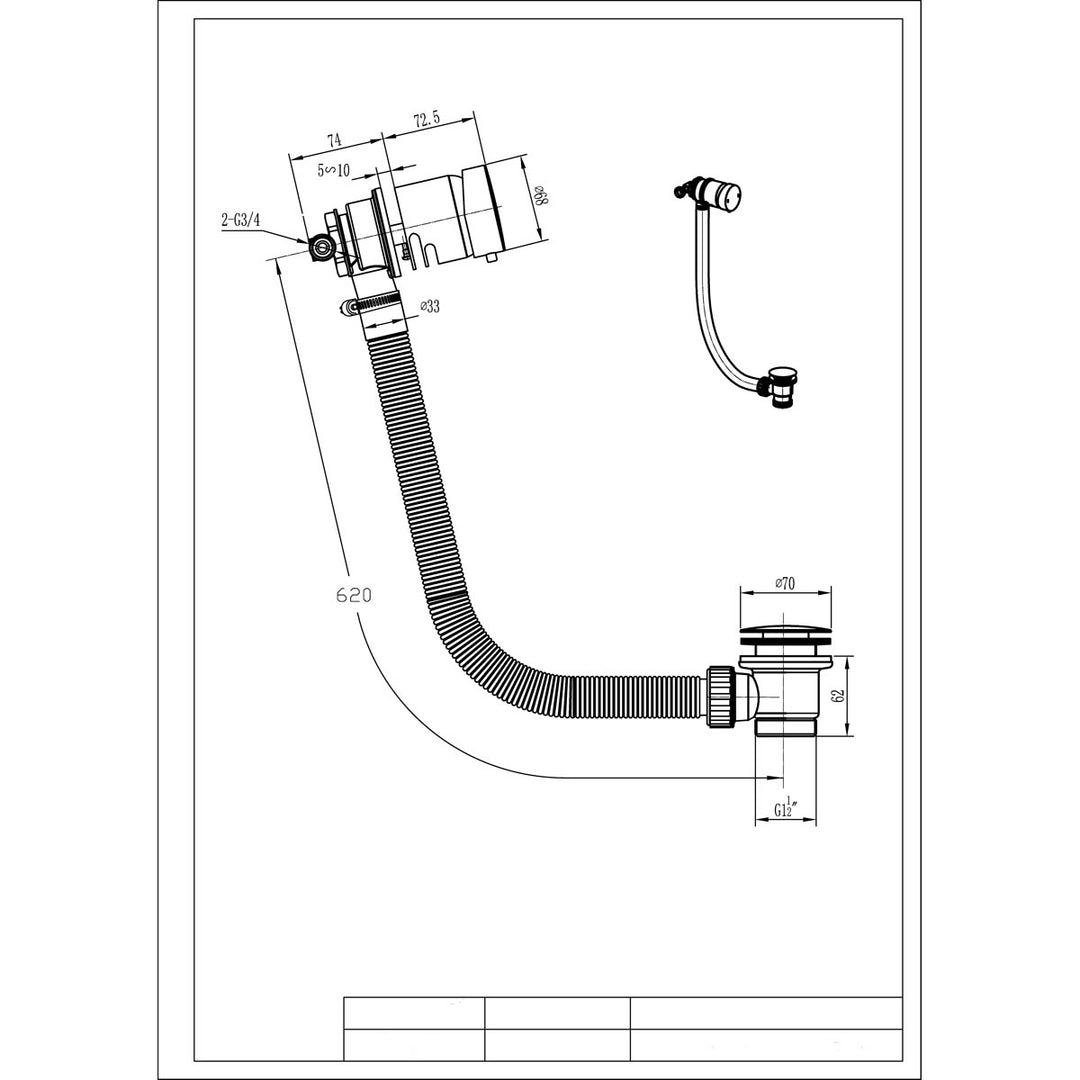 Eliseo Ricci Bath Filler &amp; Overflow Bath Waste - Brushed Brass