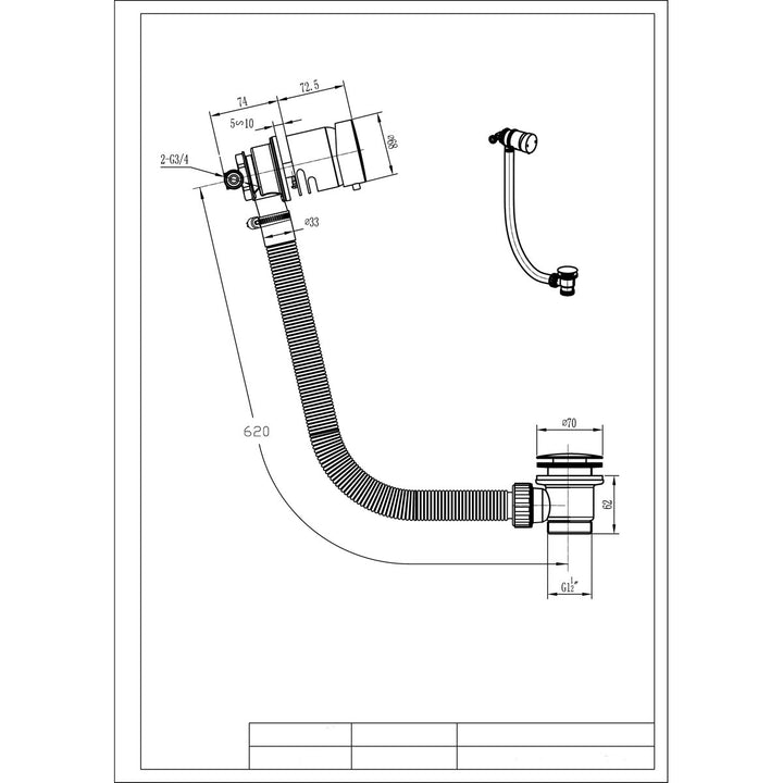 Eliseo Ricci Bath Filler &amp; Overflow Bath Waste - Brushed Brass