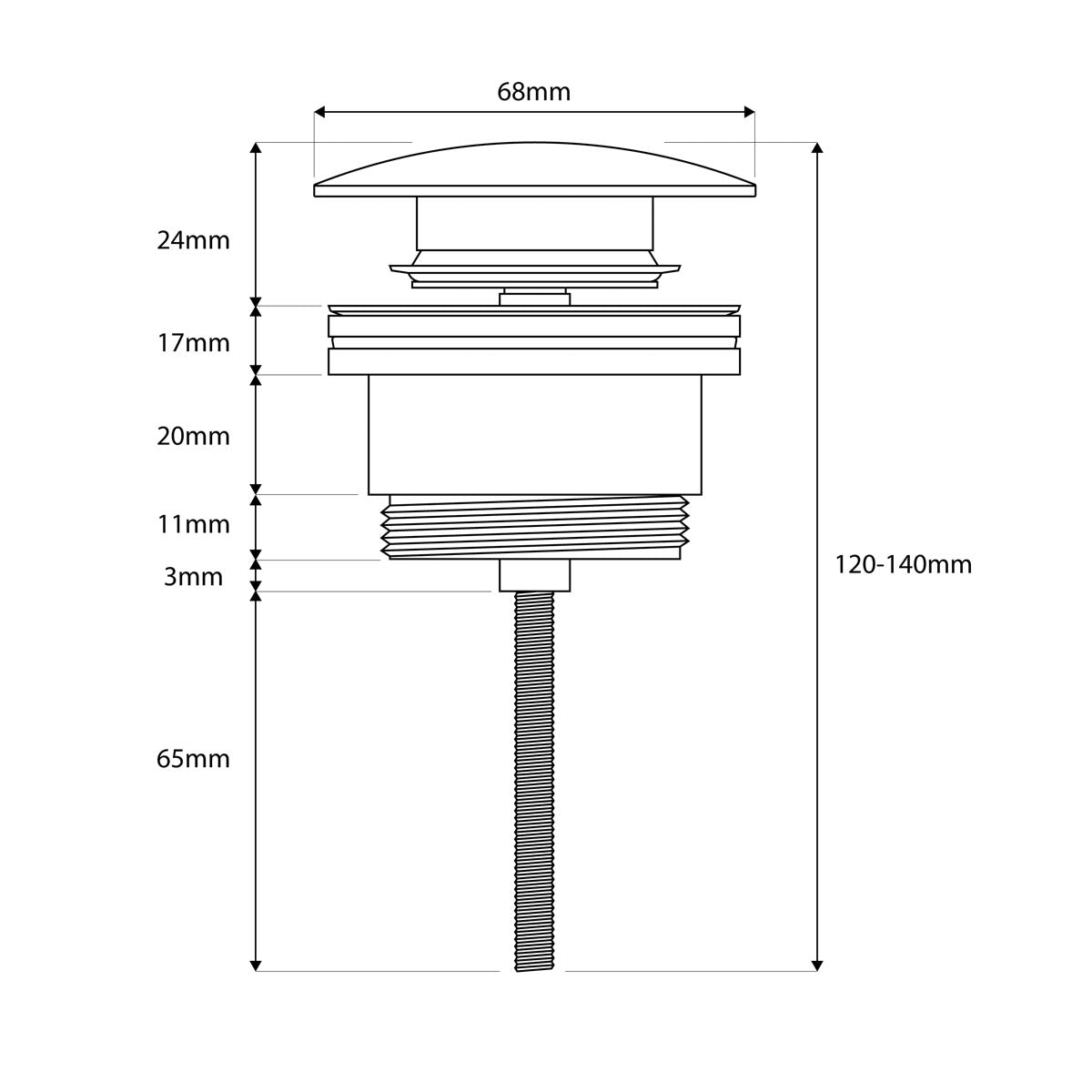 Eliseo Ricci Universal Basin Waste - Brushed Bronze - Technical drawing