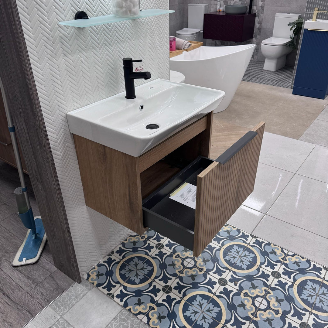 Josef Martin Lyon 600mm Wall Hung Vanity Unit &amp; Inset Basin - Acousta Oak