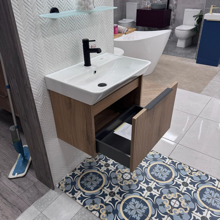Josef Martin Lyon 600mm Wall Hung Vanity Unit &amp; Inset Basin - Acousta Oak