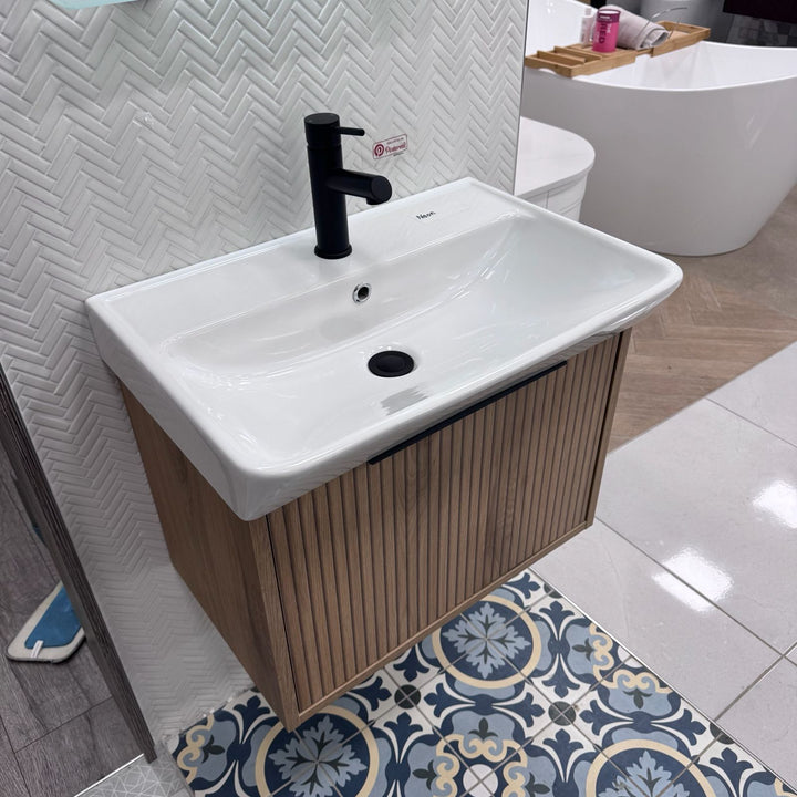 Josef Martin Lyon 600mm Wall Hung Vanity Unit &amp; Inset Basin - Acousta Oak