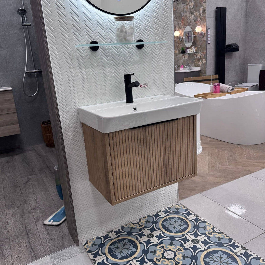 Josef Martin Lyon 600mm Wall Hung Vanity Unit &amp; Inset Basin - Acousta Oak