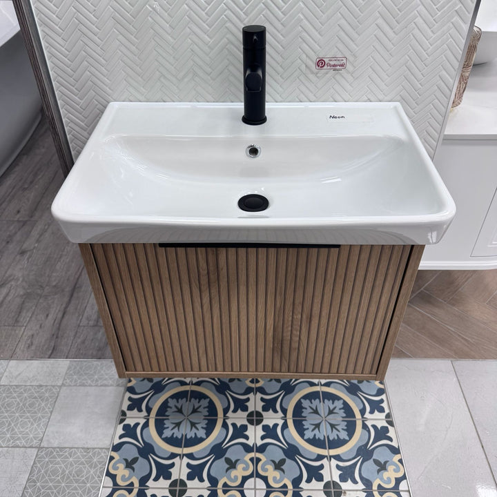 Josef Martin Lyon 600mm Wall Hung Vanity Unit &amp; Inset Basin - Acousta Oak