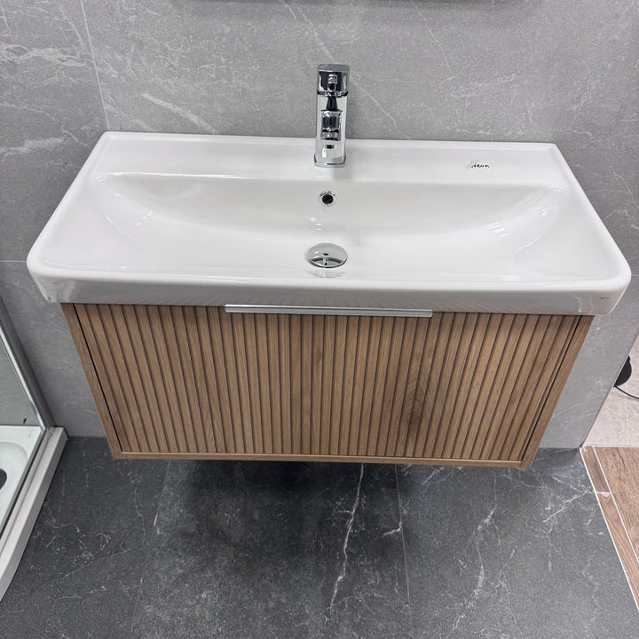 Josef Martin Lyon 800mm Wall Hung Vanity Unit &amp; Inset Basin - Acousta Oak