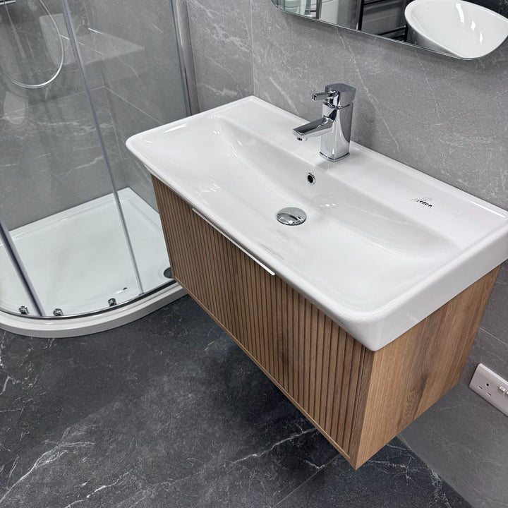 Josef Martin Lyon 800mm Wall Hung Vanity Unit &amp; Inset Basin - Acousta Oak